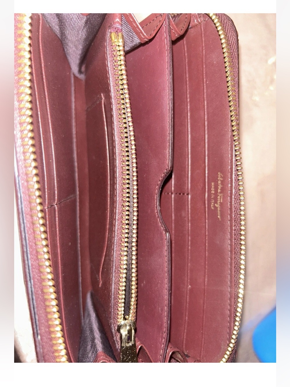 Salvatore Ferragamo Gancini Zip Around Continental Wallet Wine Burgundy - Picture 10 of 13